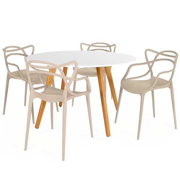 conjunto mesa de jantar redonda laura 100cm branca com 4 cadeiras allegra 10