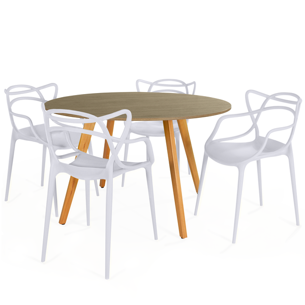 conjunto mesa de jantar redonda laura 100cm natural com 4 cadeiras allegra 5