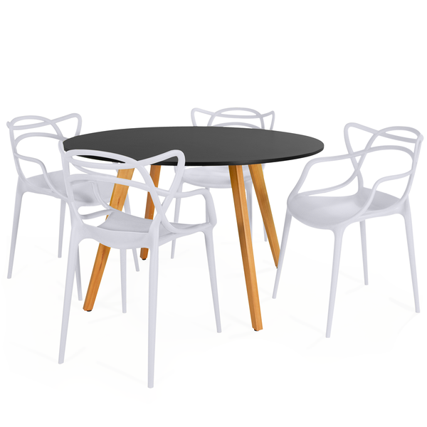 conjunto mesa de jantar redonda laura 100cm preta com 4 cadeiras allegra 5