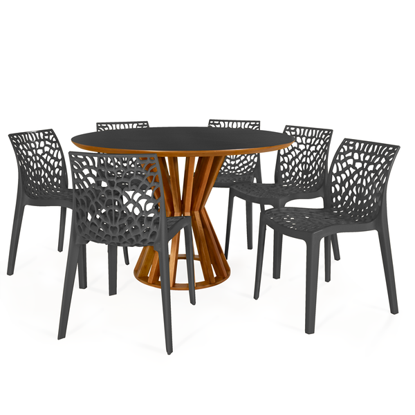 conjunto mesa de jantar redonda cecilia 120cm preta com 4 cadeiras gruvyer 9