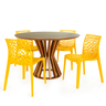 conjunto mesa de jantar redonda cecilia 120cm natural com 4 cadeiras gruvyer 1
