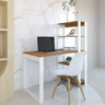mesa escrivaninha moderna multifuncional com estante 4 prateleiras branca e natural magazine decor 2