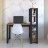 mesa escrivaninha moderna multifuncional com estante 4 prateleiras preta e natural magazine decor 1