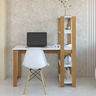 mesa escrivaninha moderna multifuncional com estante 4 prateleiras natural e branco magazine decor 1