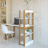 mesa escrivaninha moderna multifuncional com estante 4 prateleiras natural e branco magazine decor 3