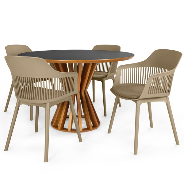 conjunto mesa de jantar redonda cecilia 120cm preta com 4 cadeiras marcela 4