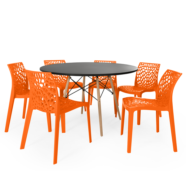 conjunto mesa de jantar redonda eiffel preta 120cm com 6 cadeiras gruvyer magazine decor 7