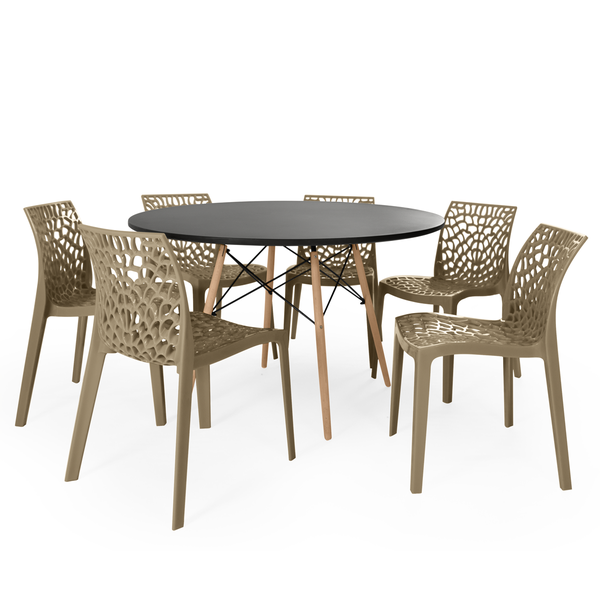 conjunto mesa de jantar redonda eiffel preta 120cm com 6 cadeiras gruvyer magazine decor 8