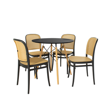 conjunto mesa de jantar redonda eiffel preta 80cm com 4 cadeiras roma magazine decor 1