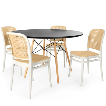 conjunto mesa de jantar redonda eiffel preta 100cm com 4 cadeiras roma magazine decor 2