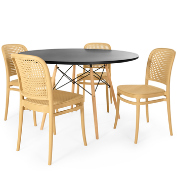 conjunto mesa de jantar redonda eiffel preta 100cm com 4 cadeiras roma magazine decor 3