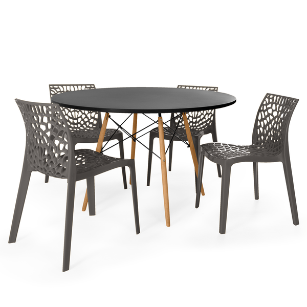 mesa de jantar redonda 4 lugares eiffel preta 120cm com 4 cadeira gruvyer magazine decor 4