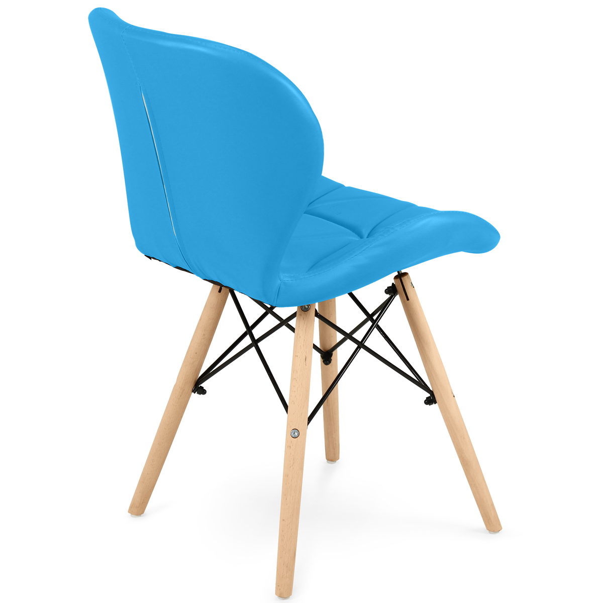 Cadeira Charles Eames Eiffel Slim Wood Estofada Azul
