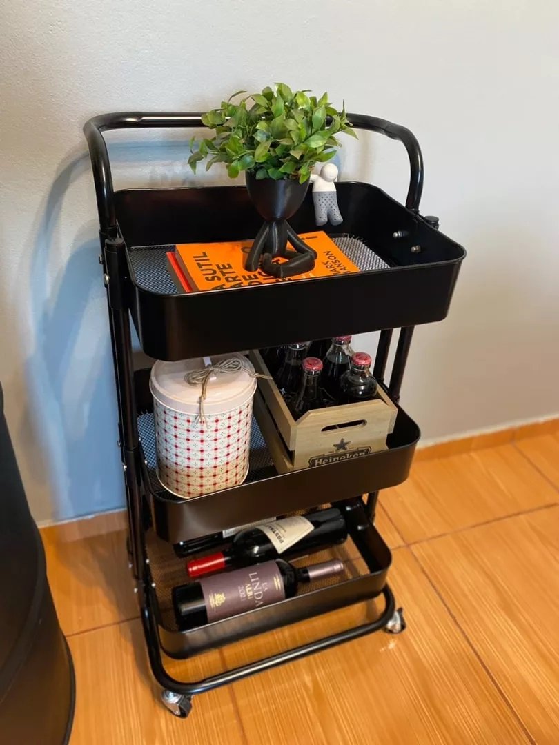 Carrinho Organizador Multiuso 3 Prateleira em Ferro Preto para Salões, Estetica Magazine Decor