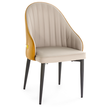 cadeira de jantar estofada desgin la martina bege com base de metal preta magazine decor 1