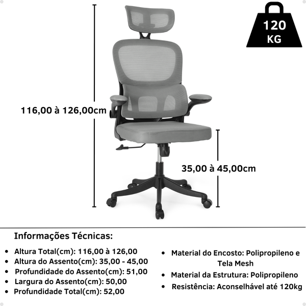 cadeira de escritorio estofada executiva viena com apoio de cabeca cinza magazine decor 3