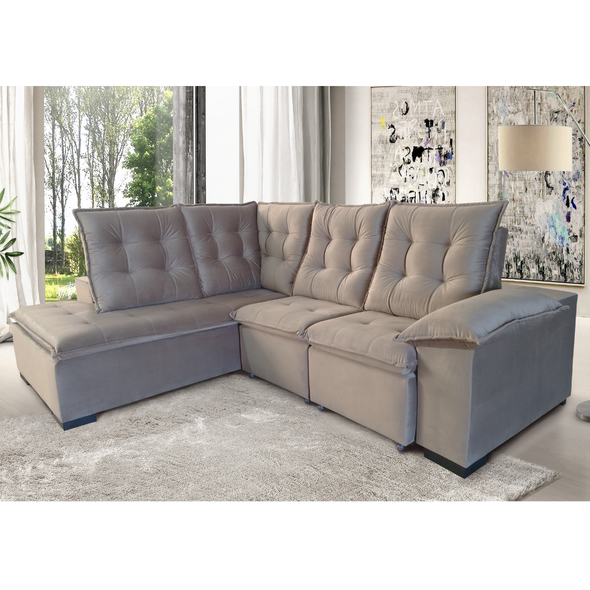 sofa compacto de canto l cinza para salas pequenas magazine decor