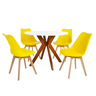 conjunto mesa de jantar redonda marci 100cm branca com 4 cadeiras leda amarelo