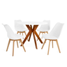conjunto mesa de jantar redonda marci 100cm branca com 4 cadeiras leda branco