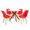 conjunto mesa de jantar redonda marci 100cm branca com 4 cadeiras leda vermelho
