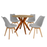 conjunto mesa de jantar redonda marci 100cm natural com 4 cadeiras leda cinza