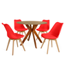 conjunto mesa de jantar redonda marci 100cm branca com 4 cadeiras leda vermelho