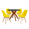 conjunto mesa de jantar redonda marci 100cm preta com 4 cadeiras leda amarelo