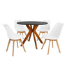 conjunto mesa de jantar redonda marci 100cm preta com 4 cadeiras leda branco