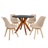 conjunto mesa de jantar redonda marci 100cm preta com 4 cadeiras leda nude