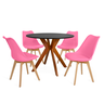 conjunto mesa de jantar redonda marci 100cm preta com 4 cadeiras leda rosa
