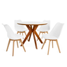 conjunto mesa de jantar redonda marci premium 100cm branca com 4 cadeiras leda branco