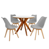 conjunto mesa de jantar redonda marci premium 100cm branca com 4 cadeiras leda cinza