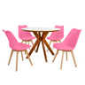 conjunto mesa de jantar redonda marci premium 100cm branca com 4 cadeiras leda rosa