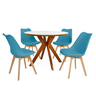 conjunto mesa de jantar redonda marci premium 100cm branca com 4 cadeiras leda turquesa