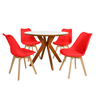 conjunto mesa de jantar redonda marci premium 100cm branca com 4 cadeiras leda vermelho