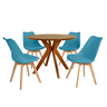 conjunto mesa de jantar redonda marci premium 100cm natural com 4 cadeiras leda turquesa