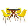conjunto mesa de jantar redonda marci premium 100cm preta com 4 cadeiras leda amarelo