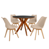 conjunto mesa de jantar redonda marci premium 100cm preta com 4 cadeiras leda nude
