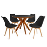 conjunto mesa de jantar redonda marci premium 100cm preta com 4 cadeiras leda preto