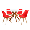 conjunto mesa de jantar redonda marci 120cm branca com 4 cadeiras leda vermelho