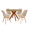 conjunto mesa de jantar redonda marci 120cm natural com 4 cadeiras leda nude