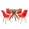 conjunto mesa de jantar redonda marci 120cm natural com 4 cadeiras leda vermelho