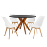 conjunto mesa de jantar redonda marci 120cm preta com 4 cadeiras leda branco