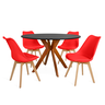 conjunto mesa de jantar redonda marci 120cm preta com 4 cadeiras leda vermelho