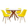 conjunto mesa de jantar redonda marci premium 120cm branca com 4 cadeiras leda amarelo