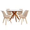 conjunto mesa de jantar redonda marci premium 120cm branca com 4 cadeiras leda nude
