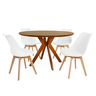 conjunto mesa de jantar redonda marci premium 120cm natural com 4 cadeiras leda branco