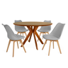 conjunto mesa de jantar redonda marci premium 120cm natural com 4 cadeiras leda cinza