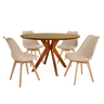 conjunto mesa de jantar redonda marci premium 120cm natural com 4 cadeiras leda nude