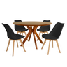 conjunto mesa de jantar redonda marci premium 120cm natural com 4 cadeiras leda preto